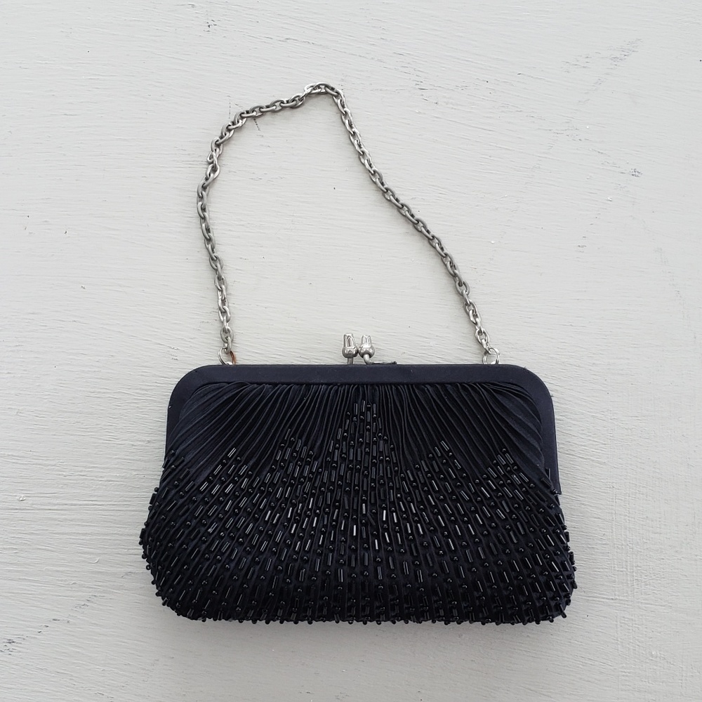 La Sera by Frazi Beaded Black Evening Clutch